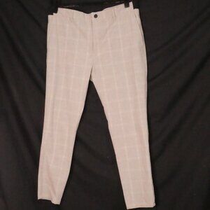 ZARA large Light Grey Windowpane Plaid Slim Fit Dress Pants - Trousers